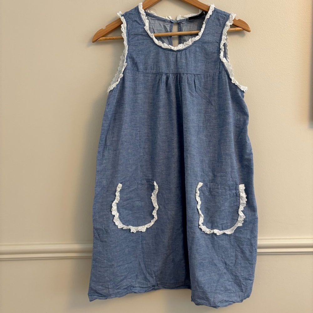 Tuckernuck chambray Lotte Dress with White Lace Trim - Picture 2 of 8